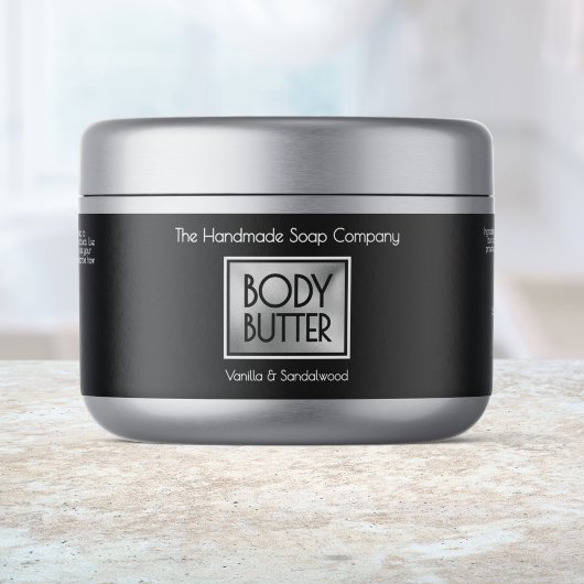 Étiquette Pour Bouteilles D'eau Chic Black, Silver, White Body Butter Jar label