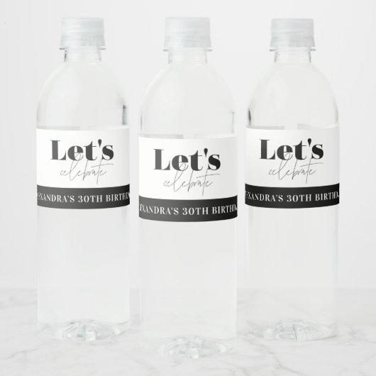 Étiquette Pour Bouteilles D'eau Chic Black White Fêtons l'anniversaire (Bouteilles)