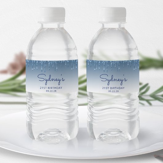 Étiquette Pour Bouteilles D'eau Chic Blue Parties scintillant Drip 21e fête d'anni