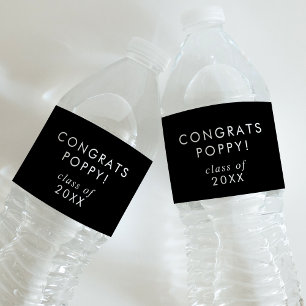 Étiquette Pour Bouteilles D'eau Chic Dark Black Congrats Grad Name Graduation