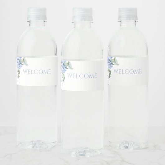 Étiquette Pour Bouteilles D'eau Chic Floral Blue Hydrangea Mariage d'événement (Bouteilles)