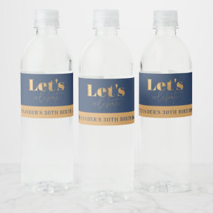 Étiquette Pour Bouteilles D'eau Chic Navy Or Joyeux Anniversaire 