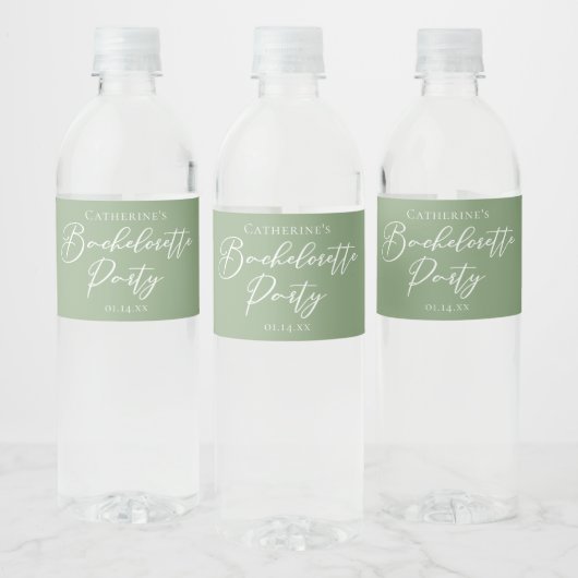 Étiquette Pour Bouteilles D'eau Chic Sage Green Bachelorette Party Personalized (Bouteilles)