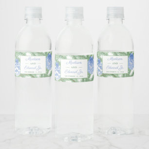 Étiquette Pour Bouteilles D'eau Chinoiserie Fir Tree Bleu Wedding shower blanc