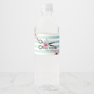 Étiquette Pour Bouteilles D'eau Ciseaux floraux d'or de coiffeur barrés
