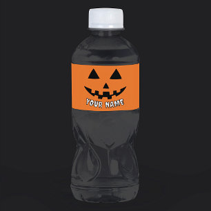 Étiquette Pour Bouteilles D'eau Citrouille orange personnalisé Halloween Votre Nom