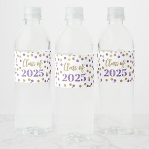 Étiquette Pour Bouteilles D'eau Classe de Parties scintillant d'or pourpre de 2025