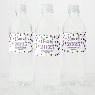 Étiquette Pour Bouteilles D'eau Classe de Parties scintillant violet noir de 2025