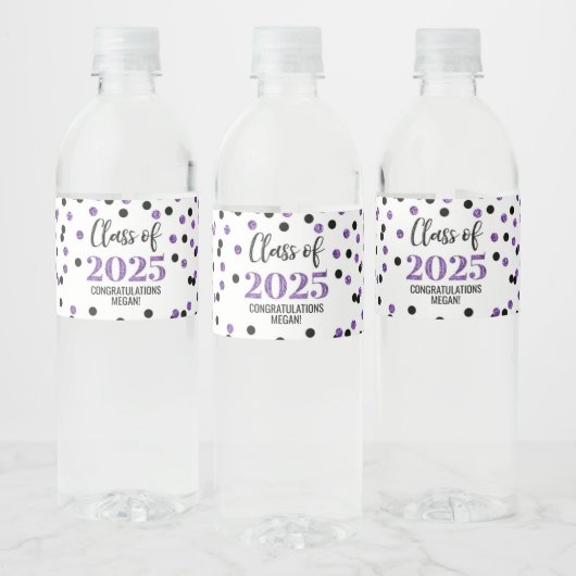 Étiquette Pour Bouteilles D'eau Classe de Parties scintillant violet noir de 2025 (Bouteilles)