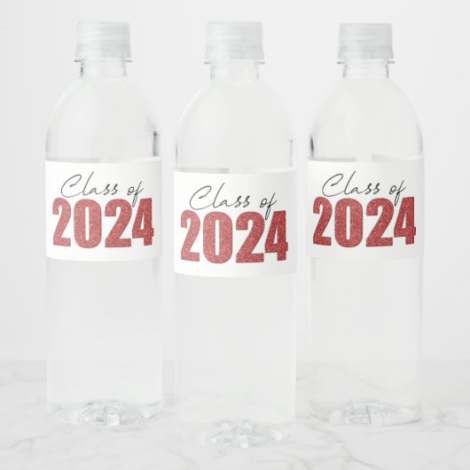 Étiquette Pour Bouteilles D'eau Classe Parties scintillant rouge de 2024 (Bouteilles)