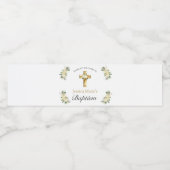Étiquette Pour Bouteilles D'eau Classic Elegant Floral Gold Cross Baptism (Étiquettes simples)
