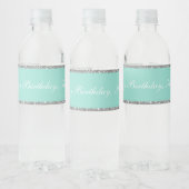 Étiquette Pour Bouteilles D'eau Classy Aqua & Silver Parties scintillant Bouteille (Bouteilles)