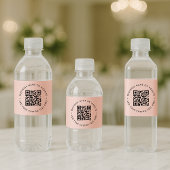 Étiquette Pour Bouteilles D'eau Code QR | Entreprise moderne Blush rond rose