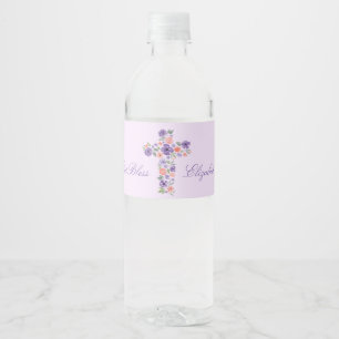 Étiquette Pour Bouteilles D'eau Communion de croix pourpre de fleur d'aquarelle