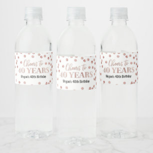 Étiquette Pour Bouteilles D'eau Confetti d'or Rose de 40 ans