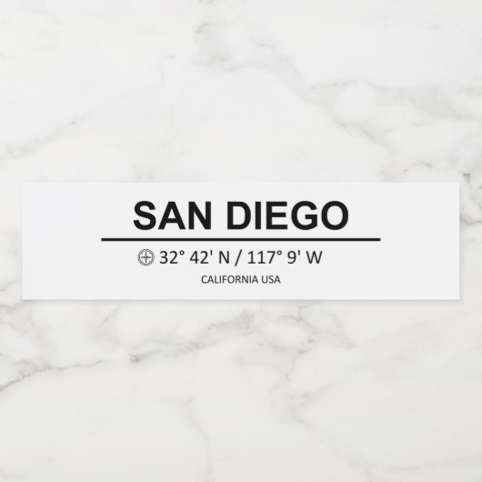 Étiquette Pour Bouteilles D'eau Coordinates San Diego (Étiquettes simples)