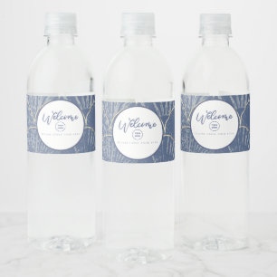 Étiquette Pour Bouteilles D'eau Coquillage d'aquarelle bleu et or profond personna