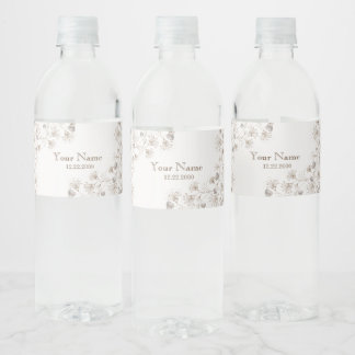 Étiquette Pour Bouteilles D'eau Cortège de mariage Floral cœur Beige Élégant