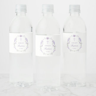 Étiquette Pour Bouteilles D'eau Couronne de baptême florale lilas lavande