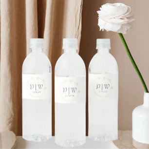 Étiquette Pour Bouteilles D'eau Couronne de cœur simple monogramme de mariage Cham