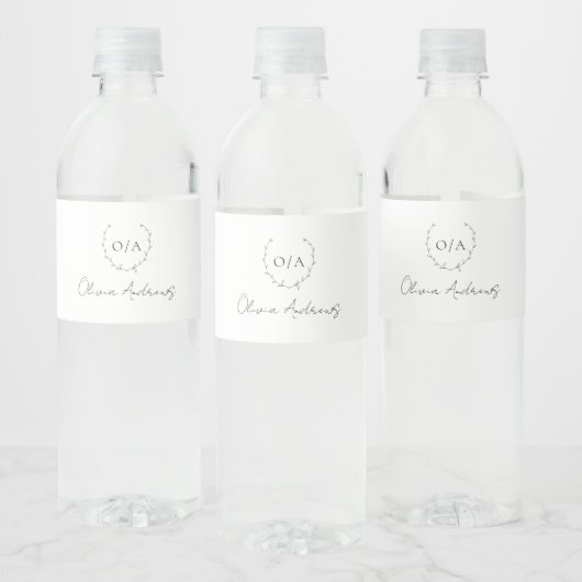 Étiquette Pour Bouteilles D'eau Couronne de monogramme classique simple Élégant (Bouteilles)