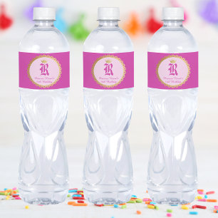 Étiquette Pour Bouteilles D'eau Couronne rose princesse royale anniversaire fille