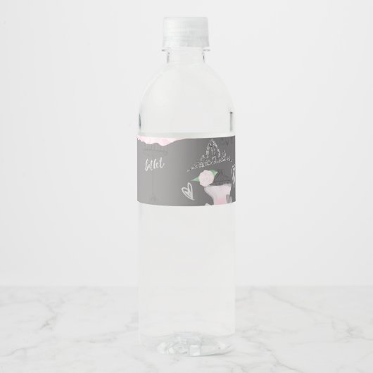 Étiquette Pour Bouteilles D'eau Couture rose et gris Ballerina Anniversaire (Devant)