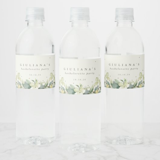 Étiquette Pour Bouteilles D'eau Crème Snowberry+Eucalyptus Bachelorette/Douche (Bouteilles)