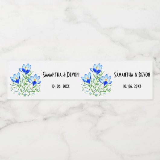Étiquette Pour Bouteilles D'eau Crocus bleus (Étiquettes simples)