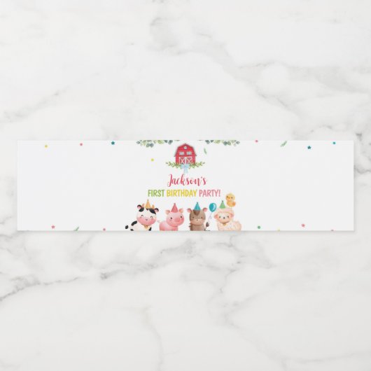 Étiquette Pour Bouteilles D'eau Cute Barnyard Animaux de ferme Anniversaire (Étiquettes simples)