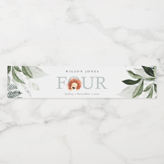 Étiquette Pour Bouteilles D'eau Cute Boho Lion Foliage 4e fête d'anniversaire (Étiquettes simples)