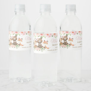 Étiquette Pour Bouteilles D'eau Cute Bois Animaux Rose Floral Girl Baby shower