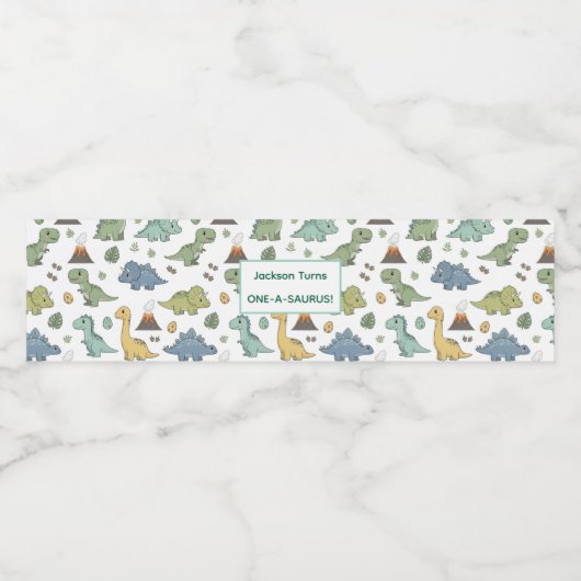 Étiquette Pour Bouteilles D'eau Cute Dino Pattern Customizable Party Label Set (Étiquettes simples)