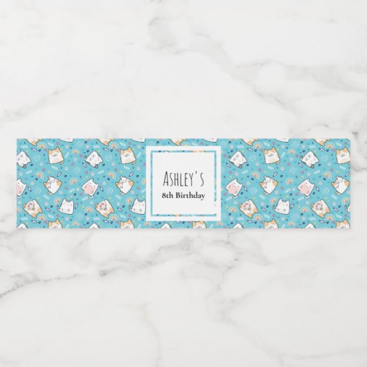Étiquette Pour Bouteilles D'eau Cute Kitty Chat Motif Whimsical Anniversaire (Étiquettes simples)