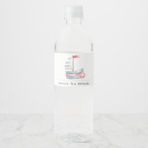 Étiquette Pour Bouteilles D'eau Cute Nautical Soft Red Blue Anniversaire de enfant