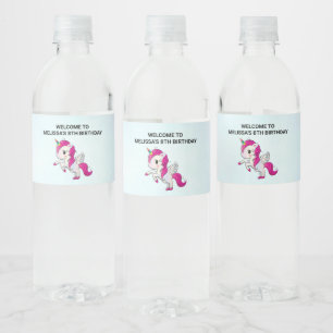Étiquette Pour Bouteilles D'eau Cute rose Unicorne avec ailes Anniversaire