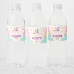 Étiquette Pour Bouteilles D'eau Cute Unicorn Rainbow Pastel Anniversaire