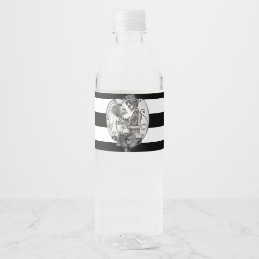 Étiquette Pour Bouteilles D'eau Danse de mariage d'amour de squelette rayé (Devant)
