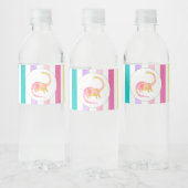 Étiquette Pour Bouteilles D'eau Dinosaure jaune et rayures pastel (Bouteilles)