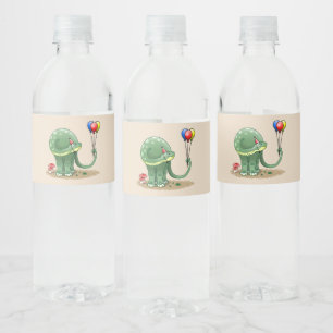 Étiquette Pour Bouteilles D'eau Dinosaure tenant Ballons Anniversaire