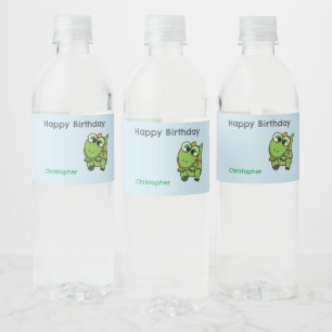 Étiquette Pour Bouteilles D'eau Dinosaures verts mignons personnalisés bleu annive