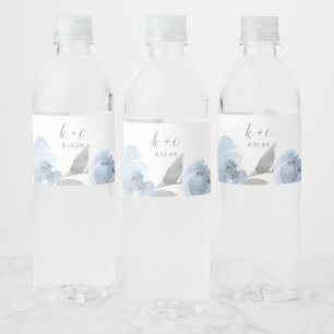 Étiquette Pour Bouteilles D'eau Douche de Mariée Fleurie Aquarelle Bleu Poussiéreu