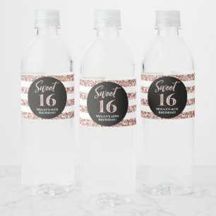 Étiquette Pour Bouteilles D'eau Doux 16 Bandes d'or Rose d'anniversaire