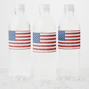 Étiquette Pour Bouteilles D'eau Drapeau Américain 4 Juillet Paillettes