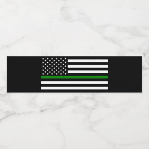 Étiquette Pour Bouteilles D'eau Drapeau de la fine ligne verte : vétérans militair