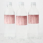 Étiquette Pour Bouteilles D'eau Dripping in Rose Gold Glitter Pretty Pink Drips (Bouteilles)