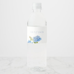 Étiquette Pour Bouteilles D'eau Dusty Blue Floral Hydrangea, événement Mariage