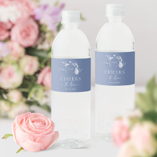 Étiquette Pour Bouteilles D'eau Dusty Blue Floral Mariage | Bravo à l'amour