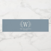 Étiquette Pour Bouteilles D'eau Dusty Blue Modern Monogram Elegant  (Étiquettes simples)