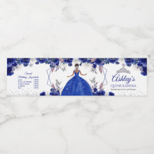 Étiquette Pour Bouteilles D'eau Eau Princesse Royale Bleue Argentée Quinceañera  